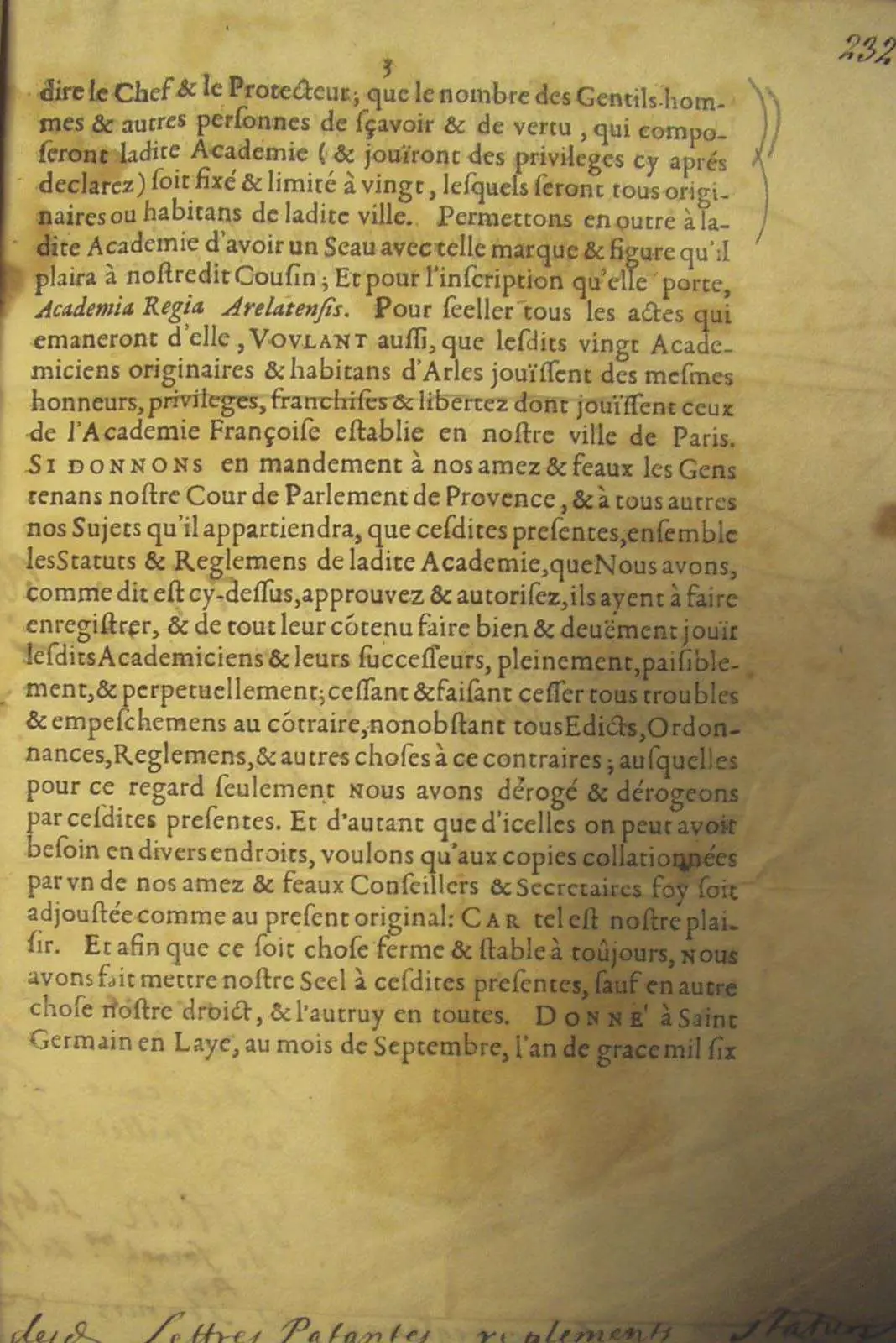 l-trois Lettre patente du Roy page trois