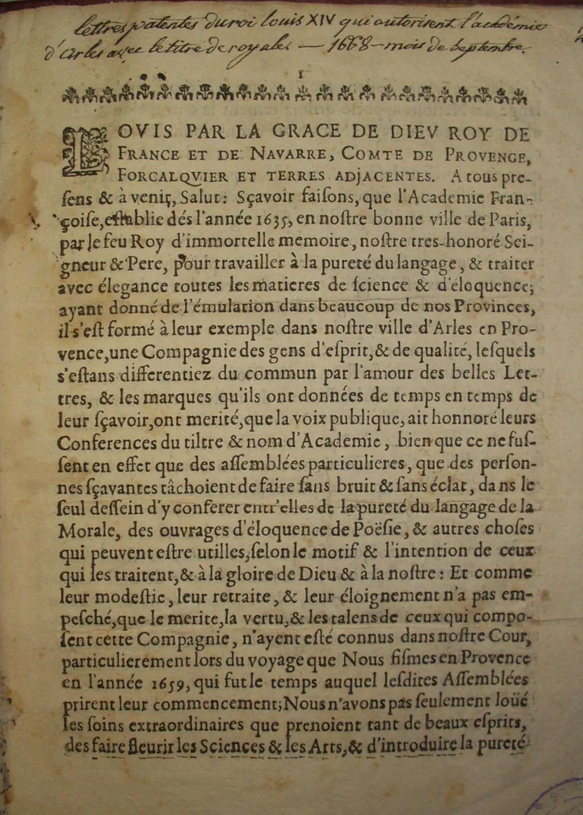 l-une Lettre patente du Roy page une