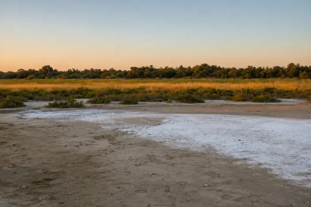 Marais salin au coucher du soleil