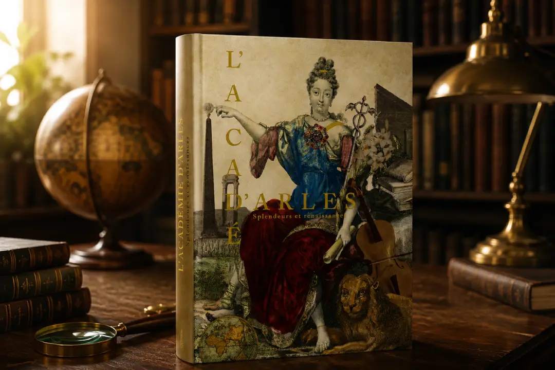 publication Livre de l'Académie sur un bureau ancien