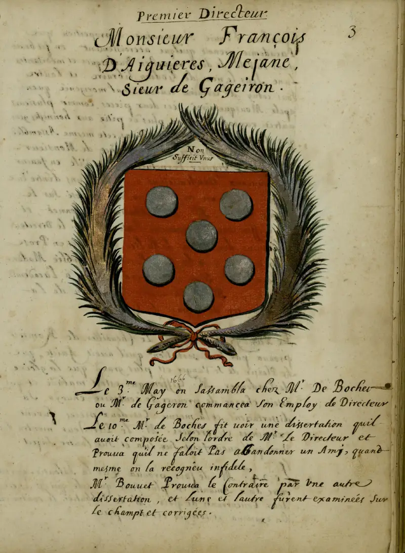 Registre manuscrit, nomination de monsieur Aiguières