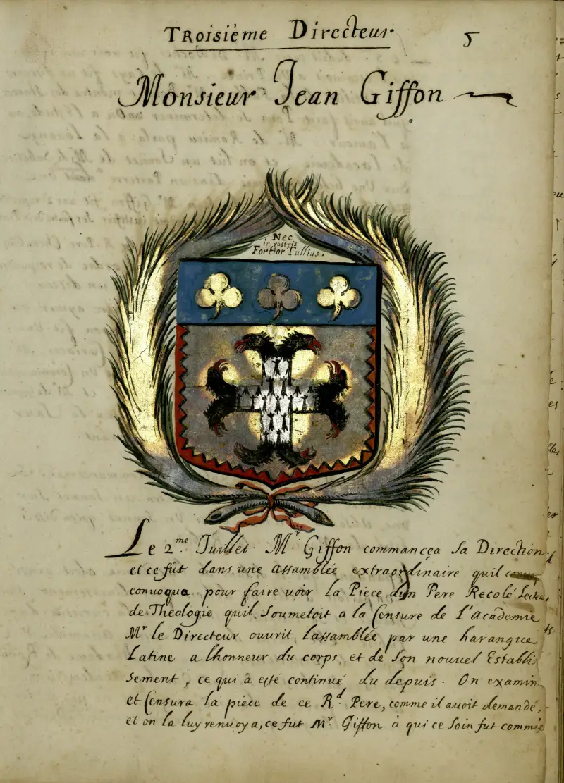 Registre manuscrit, nomination de monsieur Giffon