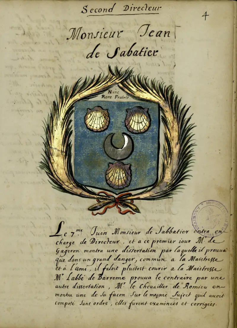 Registre manuscrit, nomination de monsieur Sabatier