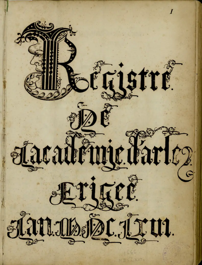 Le lion, symbole de la ville d'Arles, prenant l'Académie sous sa protection (Bibl. Mun. Arles, M-752)